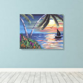 パームツリーズサンセット絵画海 キャンバスプリント (インサイチュ (ウッドフロア))