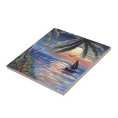 パームツリーズサンセット絵画海 タイル (側面)