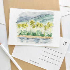 パームツリーズサンタバーバラビーチウォーターカラートラベル インビテーションポストカード
