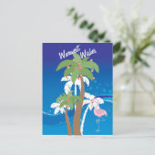 パームツリーズサンタフラミンゴビーチクリスマスホリデー シーズンポストカード (スタンド正面)