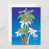 パームツリーズサンタフラミンゴビーチクリスマスホリデー シーズンポストカード (正面/裏面)