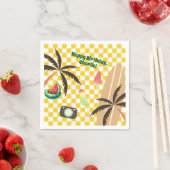 パームツリーズサーフ市松模様にボードサマーパーティー スタンダードカクテルナプキン (インサイチュ)