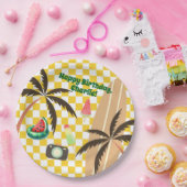 パームツリーズサーフ市松模様にボードサマーパーティー ペーパープレート (パーティー)