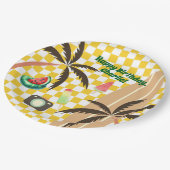 パームツリーズサーフ市松模様にボードサマーパーティー ペーパープレート (アングル)