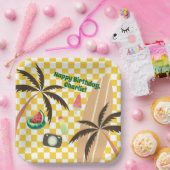 パームツリーズサーフ市松模様にボードサマーパーティー ペーパープレート (パーティー)