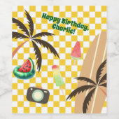 パームツリーズサーフ市松模様にボードサマーパーティー ワインラベル (シングルラベル)