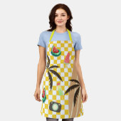 パームツリーズサーフ市松模様にボードサマー エプロン (着用した状態)