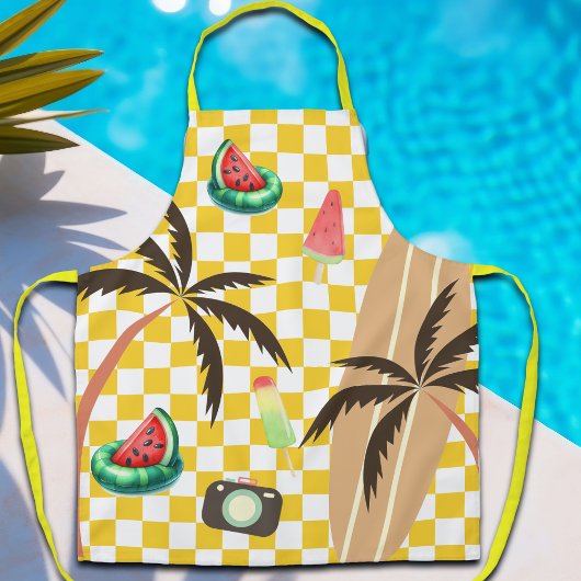 パームツリーズサーフ市松模様にボードサマー エプロン