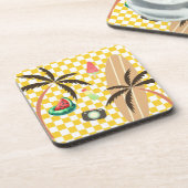 パームツリーズサーフ市松模様にボードサマー コースター (左側)