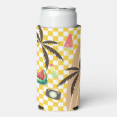 パームツリーズサーフ市松模様にボードサマー スリム缶クーラー (Seltzer正面)