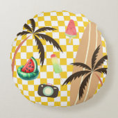 パームツリーズサーフ市松模様にボードサマー ラウンドクッション (正面)