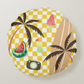 パームツリーズサーフ市松模様にボードサマー ラウンドクッション (裏面)
