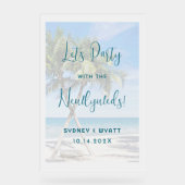 パームツリーズトロピカルウェディングレセプションへようこそ アクリルサイン (正面)