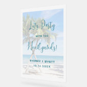 パームツリーズトロピカルウェディングレセプションへようこそ アクリルサイン (傾斜)