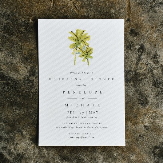 パームツリーズトロピカルウォーターカラーリハーサルディナー 招待状