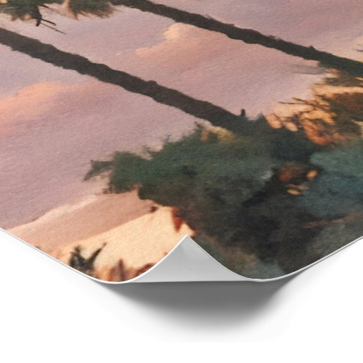 パームツリーズトロピカルサンセットウォーターカラーアート ポスター (角)