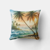 パームツリーズトロピカルビーチ海ウェーブサンセット クッション (裏面)