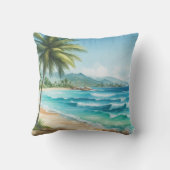 パームツリーズトロピカルビーチ海波水彩 クッション (裏面)