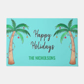 パームツリーズハッピーホリデーパーソナライズされた ドアマット (正面)