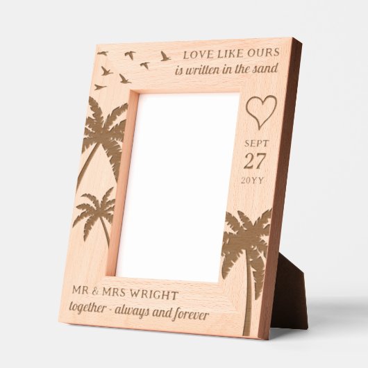 パームツリーズバードロマンハートビーチ結婚式 レーザー彫刻フレーム (左)