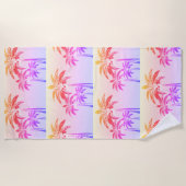 パームツリーズピンクパープルオレンジサンセットプ名門私立校風のール ビーチタオル (正面)