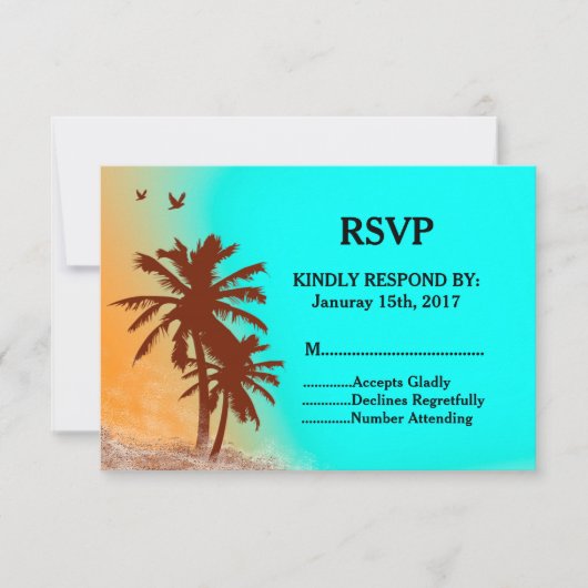 パームツリーズブルー海ビーチ結婚式RSVPビーチ2 出欠カード (正面)