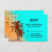 パームツリーズブルー海ビーチ結婚式RSVPビーチ2 出欠カード (正面/裏面)