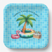 パームツリーズプールパーティーフラミンゴ ペーパープレート (正面)