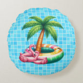 パームツリーズプールパーティーフラミンゴ ラウンドクッション (正面)