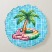 パームツリーズプールパーティーフラミンゴ ラウンドクッション (裏面)