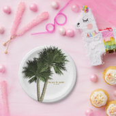 パームツリーズホワイト&金ゴールドエレガントウェディングプレート ペーパープレート (パーティー)