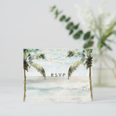 パームツリーズボーホビーチ結婚式rsvpポストカード インビテーションポストカード (スタンド正面)