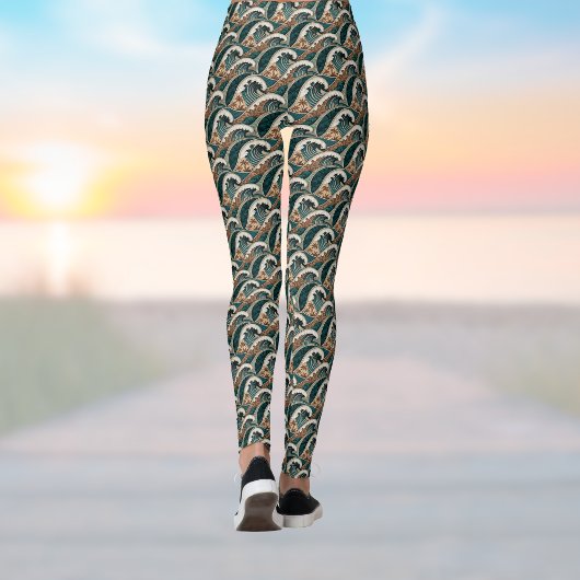 パームツリーズポリネシア波ヴィンテージビーチグリーン レギンス