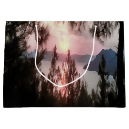 パームツリーズランドスケープアートに囲まれたマルマリスの夕日 ラージペーパーバッグ