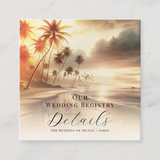 パームツリーズ沿岸ビーチサンライズレジストリQRコード スクエア名刺 (正面)