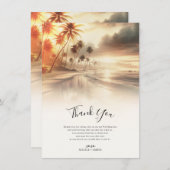 パームツリーズ&オレンジサンセットビーチ結婚式サンキュー 招待状 (正面/裏面)