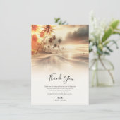 パームツリーズ&オレンジサンセットビーチ結婚式サンキュー 招待状 (スタンド正面)