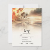 パームツリーズ&オレンジサンセットビーチ結婚式RSVP 招待状 (正面)