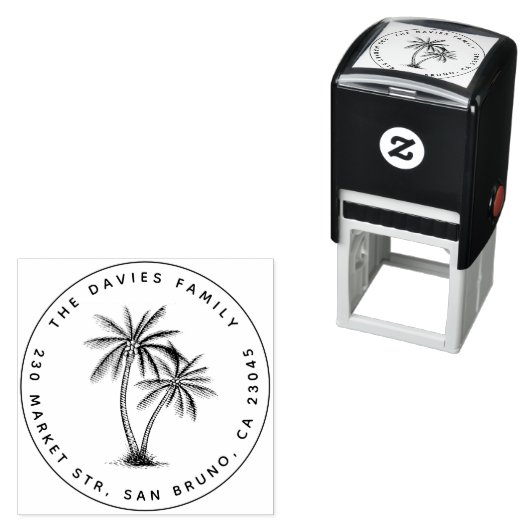 パームツリーズ&ファミリーネームラウンド差出人住所 セルフインキングスタンプ (インサイチュ)