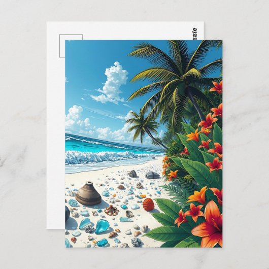 パームツリーズ&海ショアことわざハイ ポストカード (正面/裏面)