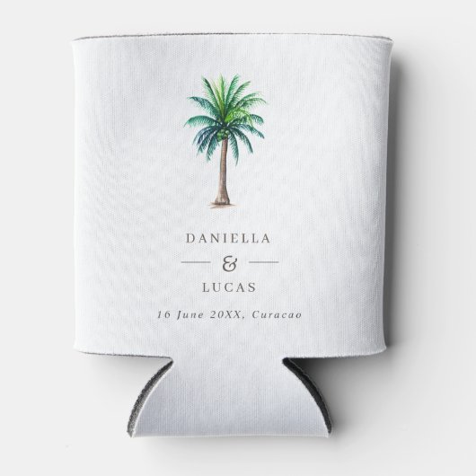 パームツリーデスティネーションウェディング名&日付Can Coo 缶クーラー (正面)