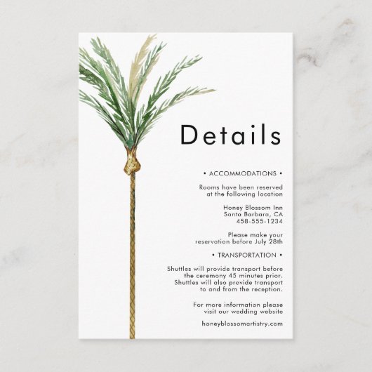 パームツリーデスティネーションウェディング詳細 エンクロージャーカード (正面)