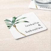 パームツリーデスティネーションウェディング スクエアペーパーコースター (アングル)