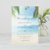 パームツリートロピカルアイランドビーチ結婚式招待状 招待状 (スタンド正面)