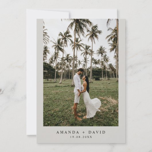 パームツリートロピカルアイランドミニマルビーチ結婚式イン 招待状 (裏面)