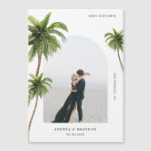 パームツリートロピカルアーチフォトデスティネーションウェディング マグネット招待状 (正面)