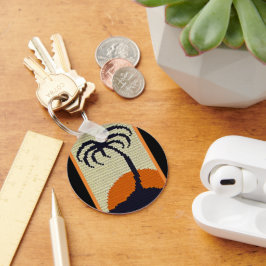 パームツリートロピカルサンブラックオレンジクロシェプリント キーホルダー