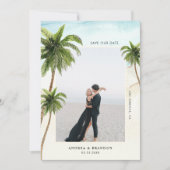 パームツリートロピカルデスティネーション海ビーチ結婚式 セーブザデート (正面)