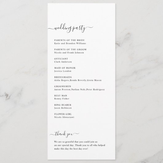 パームツリートロピカルビーチ目的地の結婚式 プログラム (裏面)