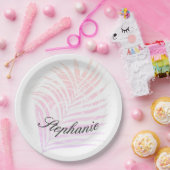 パームツリートロピカルピンクパターン名前をカスタムする  ペーパープレート (パーティー)